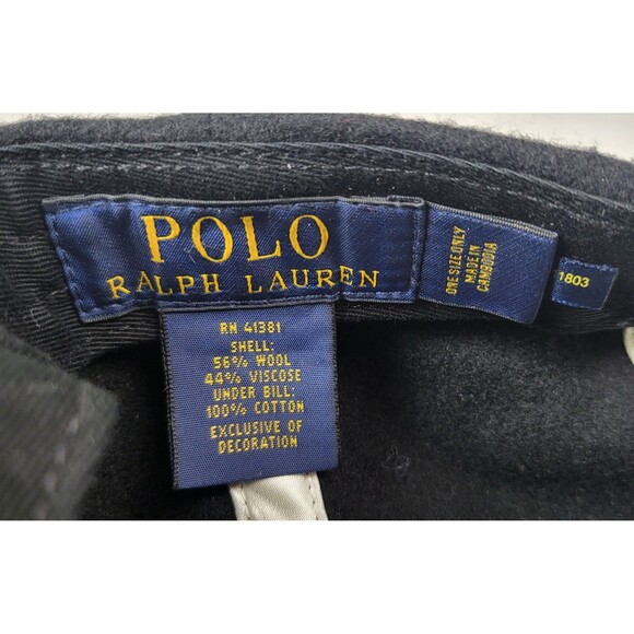 Polo Ralph Lauren Wool Blend Football Baseball Ball Cap Black Adjustable - Picture 7 of 7
